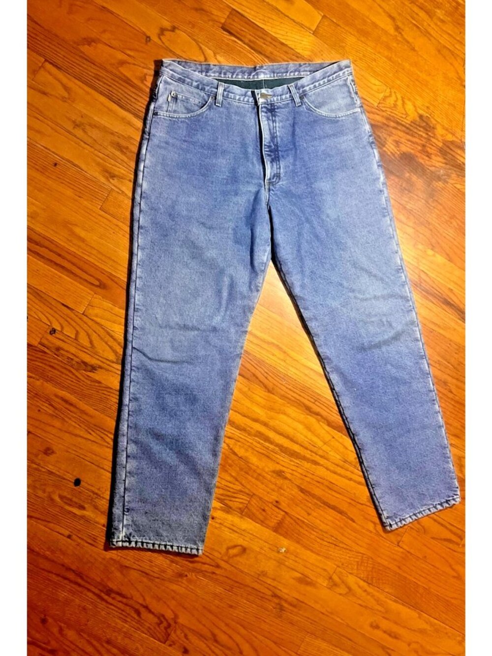 Vintage LL Bean Fleece Lined Denim Jeans Green Warm Winter Outdoor